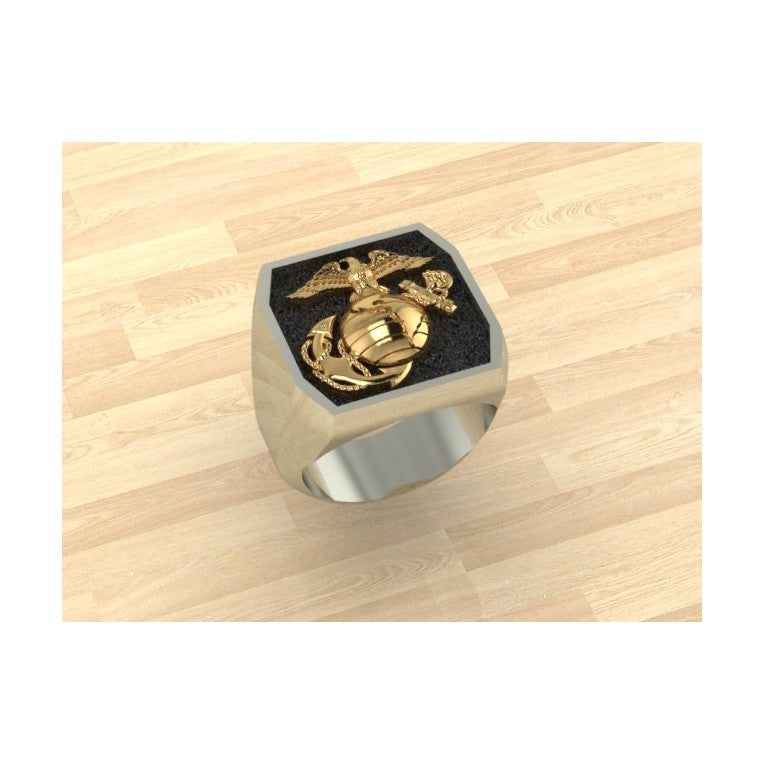 TWO TONE MARINE CORPS RING 16 WITH RANK