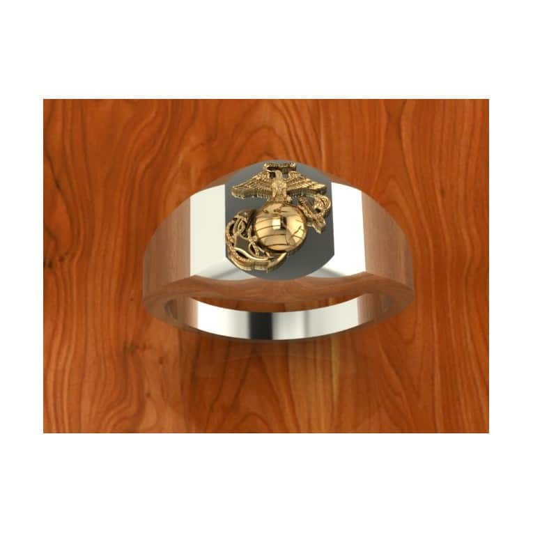 TWO TONE PLATINUM AND GOLD MARINE CORPS RING