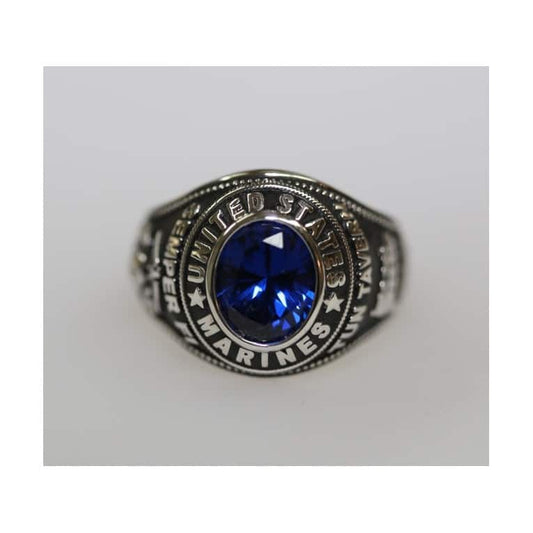 STERLING SILVER MARINE CORPS RING WITH BLUE STONE