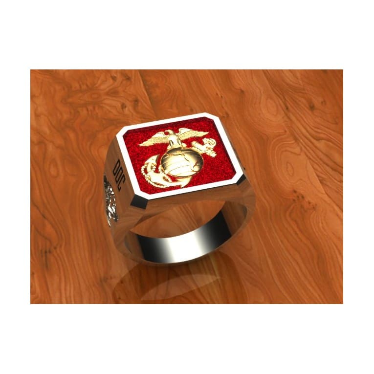 TWO TONE FMF CORPSMAN "DOC" RING WITH RED BACKGROUND
